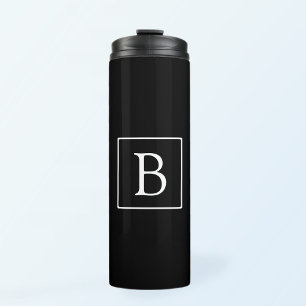 Garrafa Térmica Monograma Clássico Simples Preto c/ Texto Branco