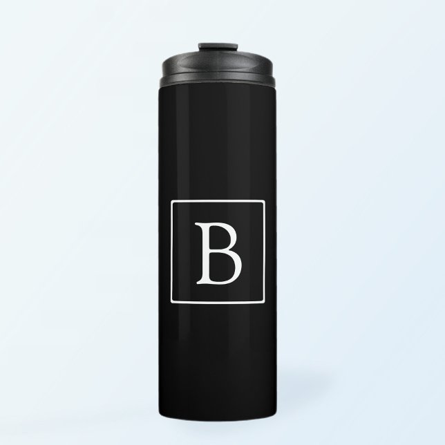 Garrafa Térmica Monograma Clássico Simples | Preto c/ Texto Branco (Criador carregado)