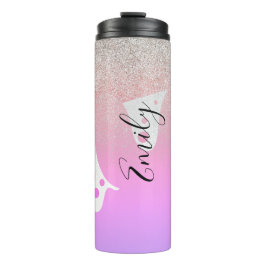 Garrafa Térmica Monograma com Brilho Pingando Rosa Nome   