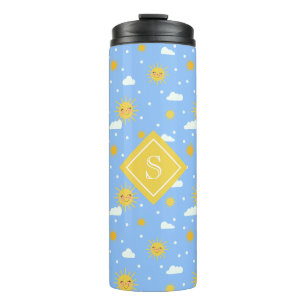 Garrafa Térmica Monograma da Nuvem Sunshine de Kawaii Amarelo Azul