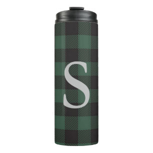 Garrafa Térmica Monograma da Xadrez Tartan Negra Clássica em Buff
