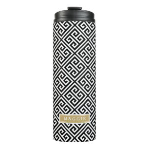 Garrafa Térmica Monograma de Chave Grego Preto e Dourado