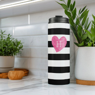 Garrafa Térmica Monograma de Coração de Cor d'Água Rosa   Strip