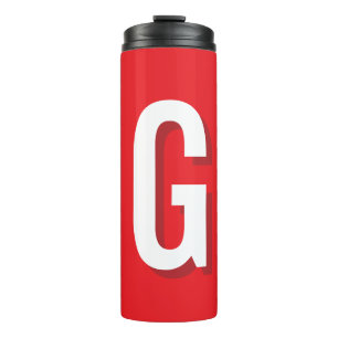 Garrafa Térmica Monograma de Letra Inicial Vermelho Branco Simples
