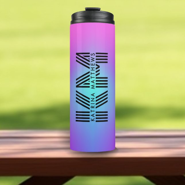 Garrafa Térmica Monograma de Mama Azul e Púrpura Neon Rosa (Neon Pink Blue & Purple Ombre Monogram Thermal Tumbler
)