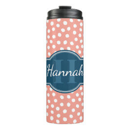 Garrafa Térmica Monograma de Marinho de Padrão Branco Cor-de-Rosa