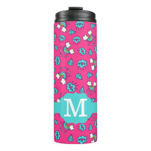 Garrafa Térmica Monograma de Padrão Cute Girly Arco-íris Corações