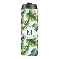 Monograma de Padrão de Folhas Tropicais de Aquarel