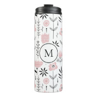Monograma de Padrão Floral Escandinavo Rosa