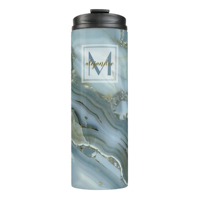 Garrafa Térmica Monograma de pedra natural de mármore azul (Frente)