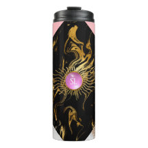 Monograma de Pedra Preciosa Mármore Dourado e Rosa