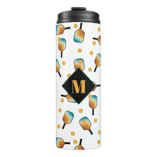 Garrafa Térmica Monograma de Pílulas de Pickleball Retro e Padrão 