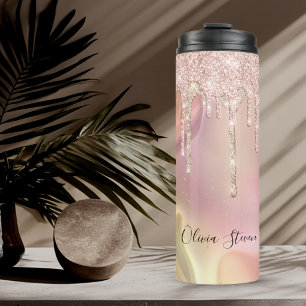 Garrafa Térmica Monograma de unicórnio rosa com brilho chique