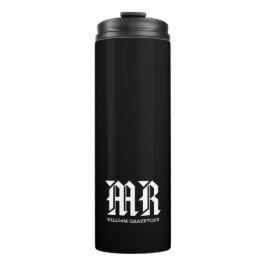 Garrafa Térmica Monograma do nome preto e branco MR