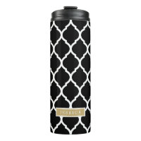 Monograma do Quatrefoil de Marrocos preto e Dourad