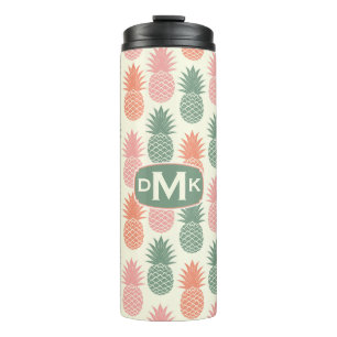 Garrafa Térmica Monograma do teste padrão do abacaxi do vintage