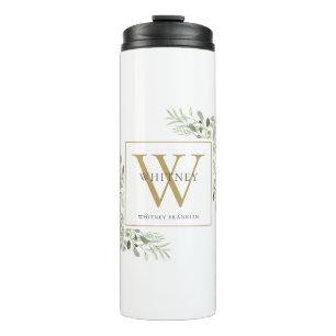 Garrafa Térmica Monograma Dourado Elegante Modernidade Verde