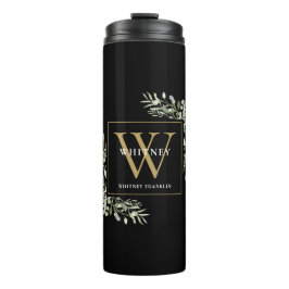 Garrafa Térmica Monograma Dourado Elegante Modernidade Verde Preto