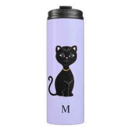 Garrafa Térmica Monograma e Gatinho Preto Fofo em Periwinkle Claro
