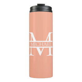 Garrafa Térmica Monograma e Nome do Pêssego Elegante Personalizado