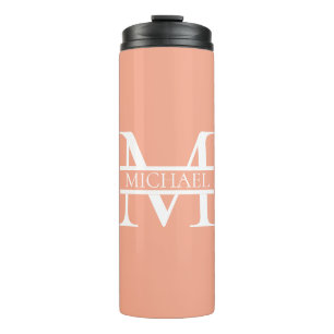 Garrafa Térmica Monograma e Nome do Pêssego Elegante Personalizado