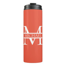 Garrafa Térmica Monograma e Nome Elegante Laranja Personalizado
