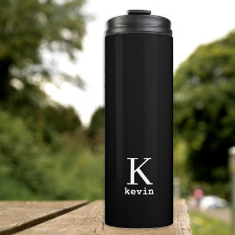 Garrafa Térmica Monograma e nome personalizados preto e branco