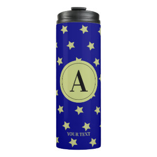 Garrafa Térmica Monograma Elegante com Estrelas em Ouro e Azul