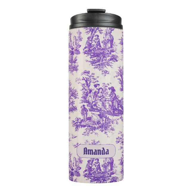 Garrafa Térmica Monograma elegante, toile de jouy, roxo (Frente)