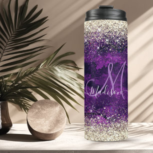 Garrafa Térmica Monograma falso brilhante dourado roxo escuro fofo