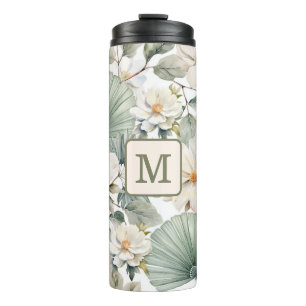 Garrafa Térmica Monograma Floral Aquarela Personalizada