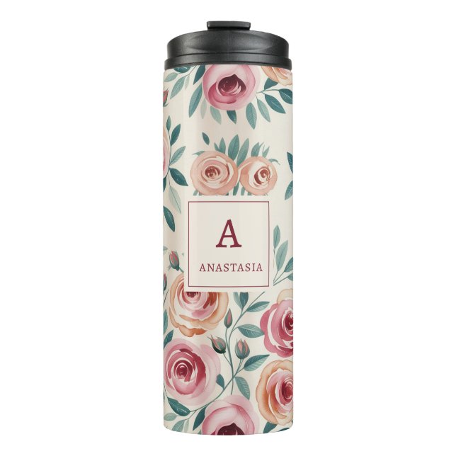 Garrafa Térmica Monograma Floral Bonito Elegante (Frente)