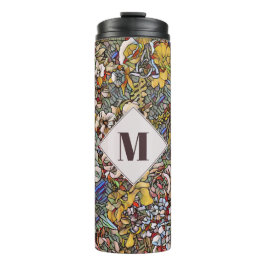 Garrafa Térmica Monograma Floral Botânico de Vidro Estreito