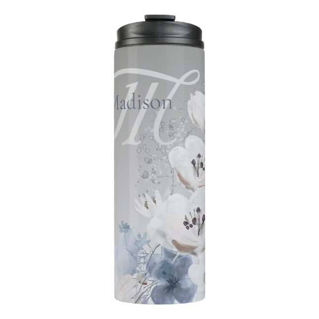 Garrafa Térmica Monograma Floral de Inverno com Aquarela Personali (Frente)