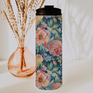 Garrafa Térmica Monograma Floral de Peônias em Aquarela