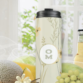 Garrafa Térmica Monograma Floral Moderno Amarelo Claro