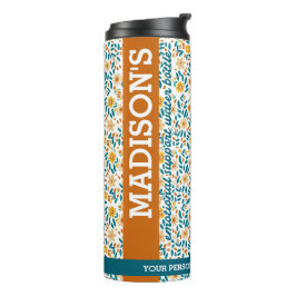 Garrafa Térmica Monograma Floral Personalizado e Nome Água Tumbler