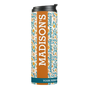 Garrafa Térmica Monograma Floral Personalizado e Nome Água Tumbler