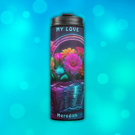 Garrafa Térmica Monograma Flores de Coloração Brilhante num Cesto