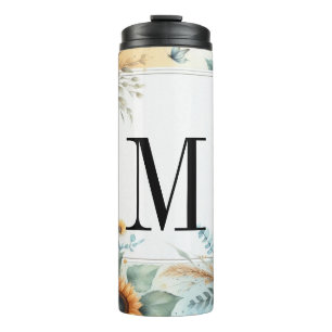 Garrafa Térmica Monograma Flores e girassóis Cor de água