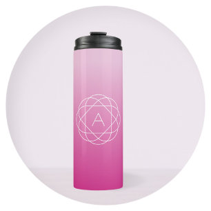 Garrafa Térmica Monograma Geométrico Floral Ombre Rosa Desbotado