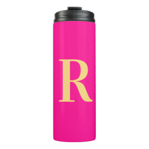 Garrafa Térmica Monograma moderno, cor-de-rosa quente, mínimo