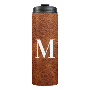 Garrafa Térmica Monograma Moderno de Couve Marrom Faux