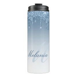 Garrafa Térmica Monograma moderno e elegante com brilho azul
