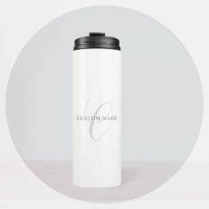 Garrafa Térmica Monograma Moderno Elegante   Cinza e Branco (editá