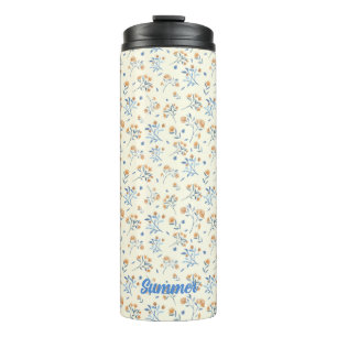 Garrafa Térmica Monograma Moderno Padrão Floral Tumbler Térmico