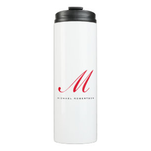 Garrafa Térmica Monograma Nome Inicial Branco Vermelho Único Minim