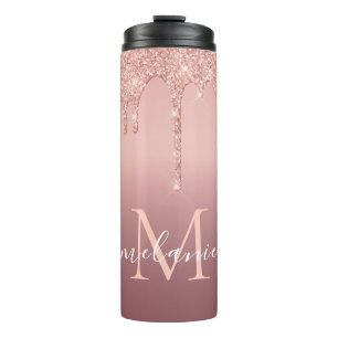 Garrafa Térmica Monograma Nome Rosa Blush Glitter Tumbler Térmico