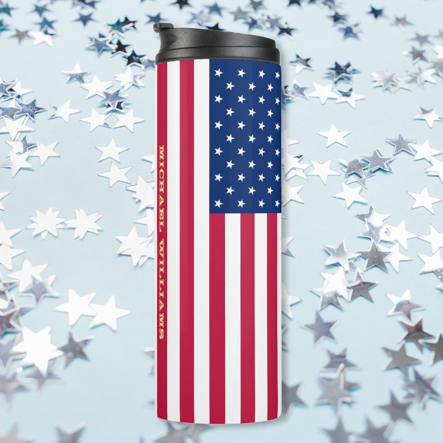 Garrafa Térmica Monograma Patriótico Personalizado do Bandeira Ame (USA American Flag Patriotic Personalized Monogram Thermal Tumbler)