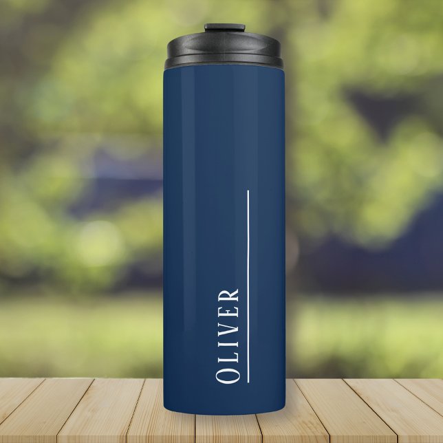 Garrafa Térmica Monograma personalizado, azul marinho profundo (Navy blue thermal tumbler travel mug with custom personalized monogram)